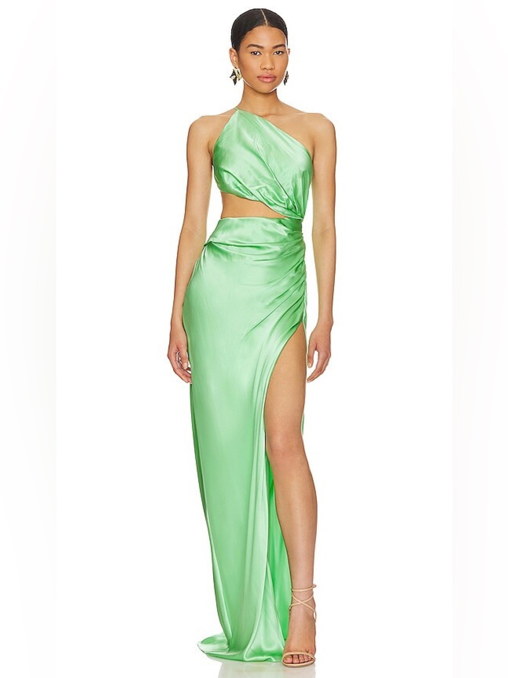 THE SEI One Shoulder Cutout Silk Maxi Dress in Mint Green Sz 6